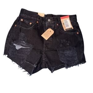 Levis 501 Shorts Distressed Black Hi Rise Size 25